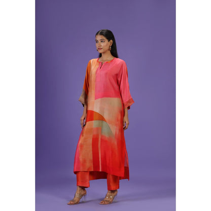 Label Radini Vermilion Aura Long Kurta with Pant - Multi-Color