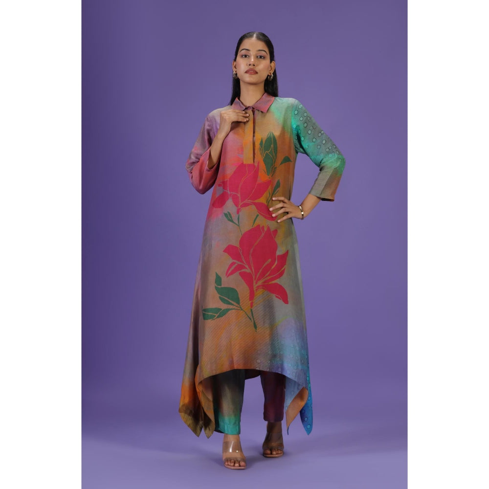 Label Radini Mystic Petals Long Kurta with Pant - Multi-Color