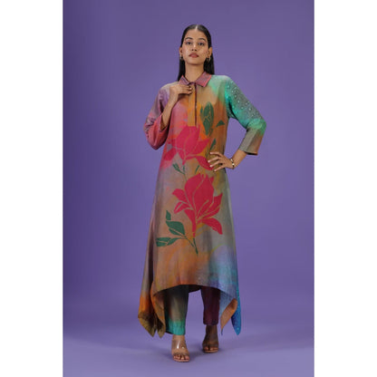 Label Radini Mystic Petals Long Kurta with Pant - Multi-Color