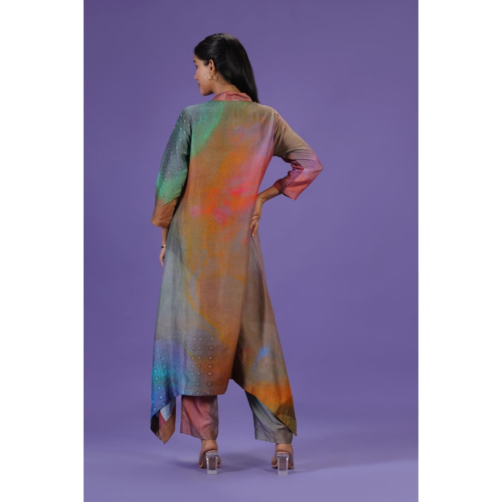 Label Radini Mystic Petals Long Kurta with Pant - Multi-Color