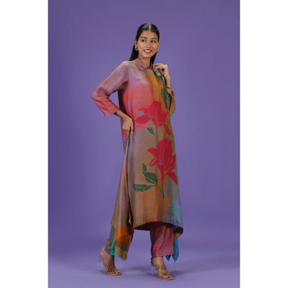 Label Radini Mystic Petals Long Kurta with Pant - Multi-Color