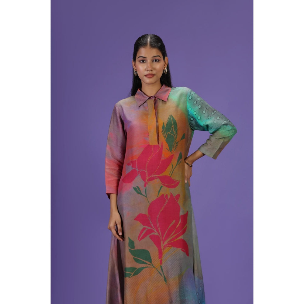 Label Radini Mystic Petals Long Kurta with Pant - Multi-Color