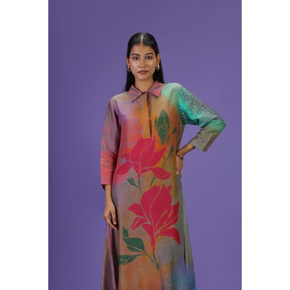 Label Radini Mystic Petals Long Kurta with Pant - Multi-Color