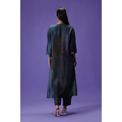 Label Radini Twilight Grace Long Kurta with Pant - Navy Blue