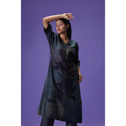 Label Radini Twilight Grace Long Kurta with Pant - Navy Blue