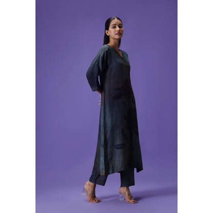 Label Radini Twilight Grace Long Kurta with Pant - Navy Blue