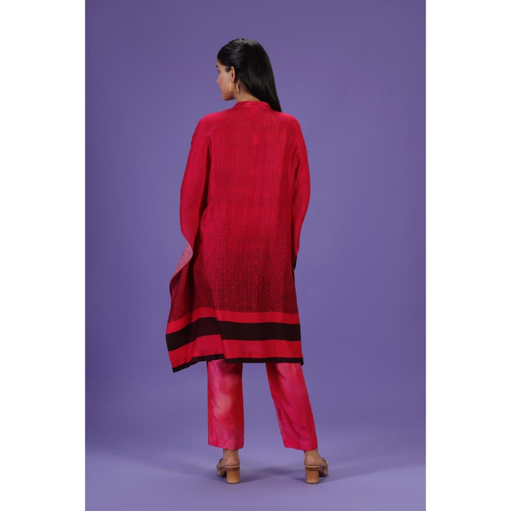 Label Radini Urban Crimson Mid Length Kaftan with Pant - Pink