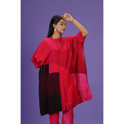 Label Radini Urban Crimson Mid Length Kaftan with Pant - Pink