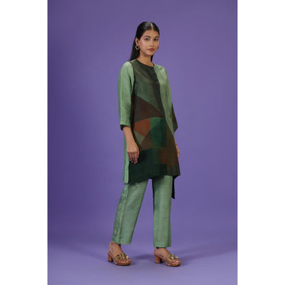 Label Radini Olive Poise Short Kaftan with Pant - Green