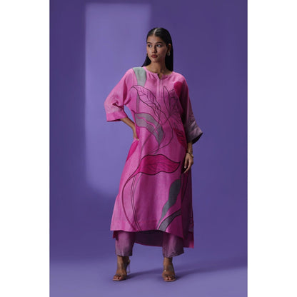 Label Radini Wildflower Muse Long Kurta with Pant - Pink