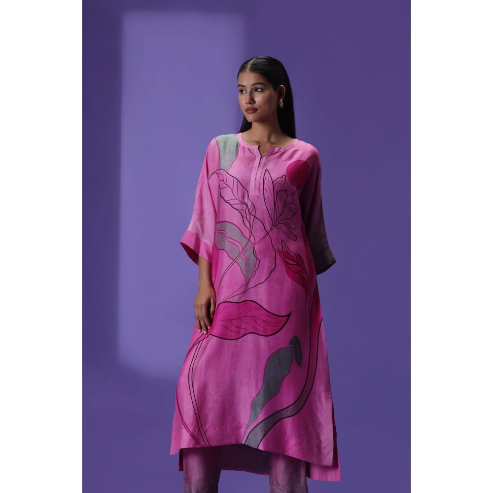 Label Radini Wildflower Muse Long Kurta with Pant - Pink