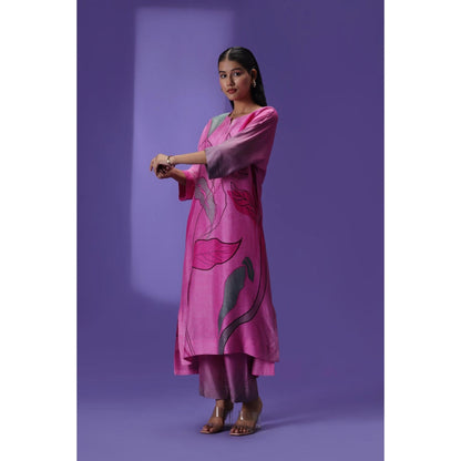 Label Radini Wildflower Muse Long Kurta with Pant - Pink