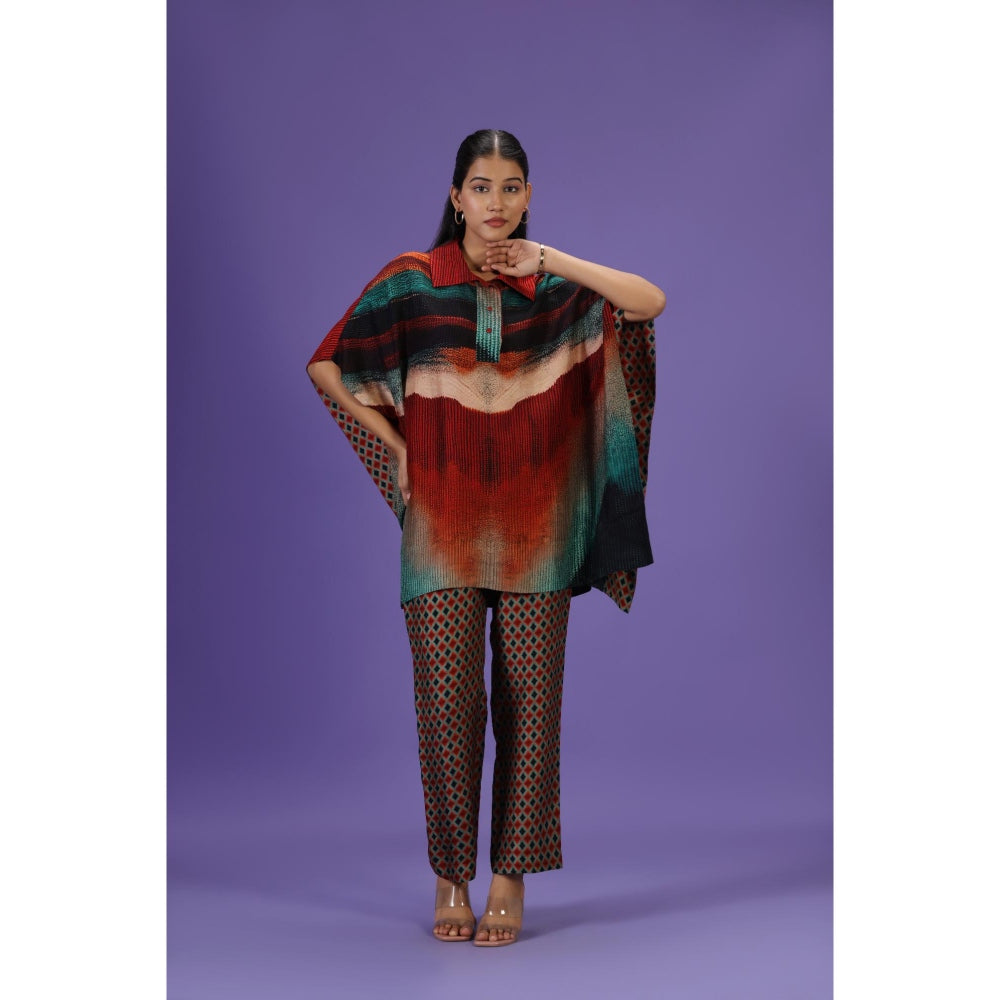 Label Radini Celestial Flow Short Kaftan with Pant - Multi-Color