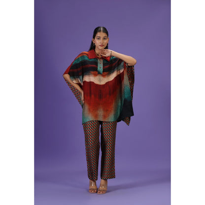Label Radini Celestial Flow Short Kaftan with Pant - Multi-Color