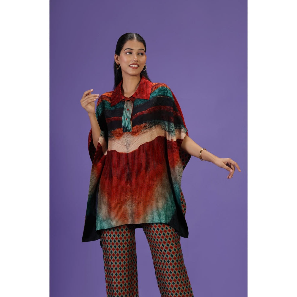 Label Radini Celestial Flow Short Kaftan with Pant - Multi-Color