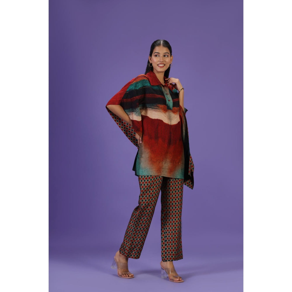 Label Radini Celestial Flow Short Kaftan with Pant - Multi-Color