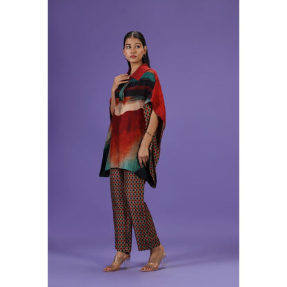 Label Radini Celestial Flow Short Kaftan with Pant - Multi-Color