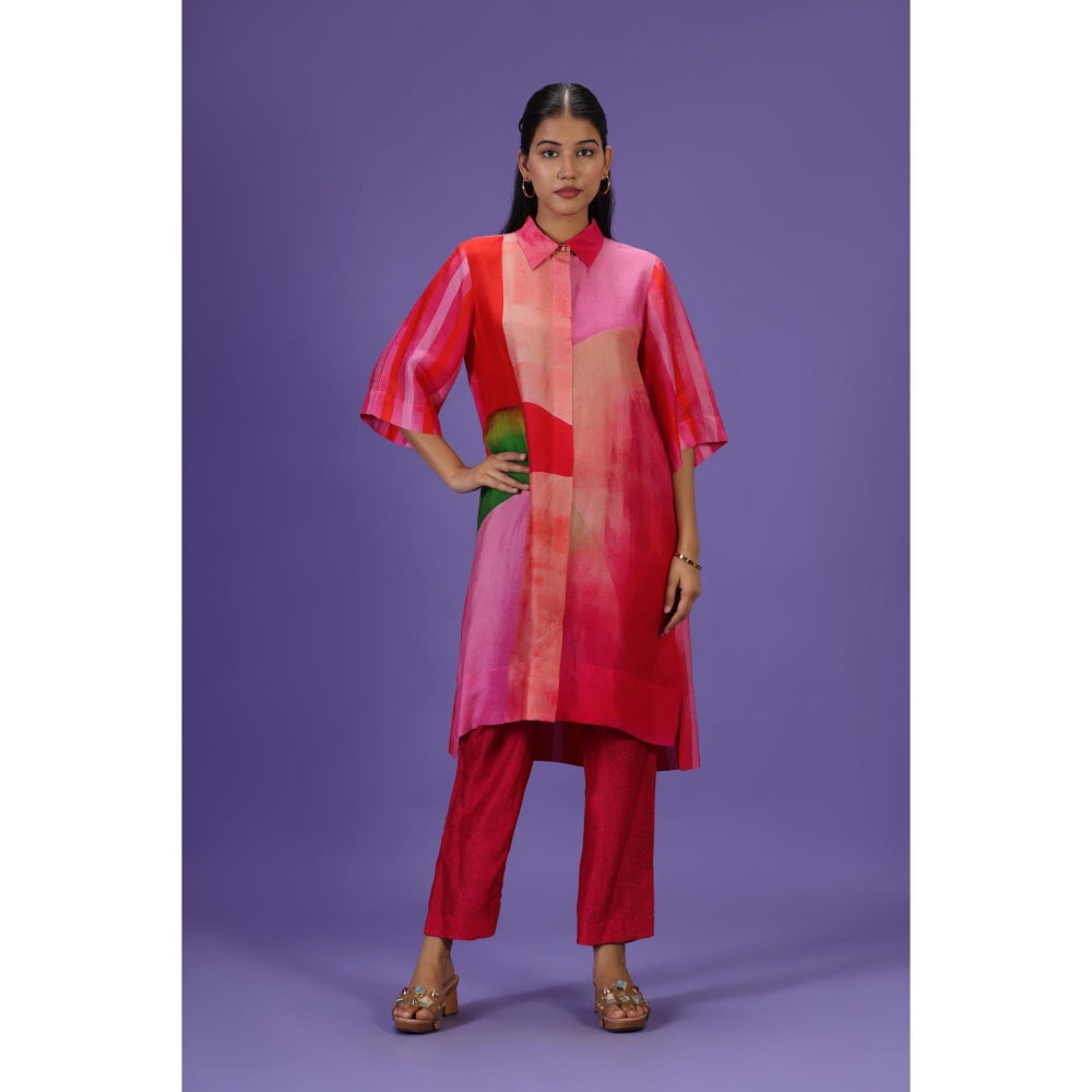 Label Radini Fiery Grace Middle Length Kurta with Pant - Red