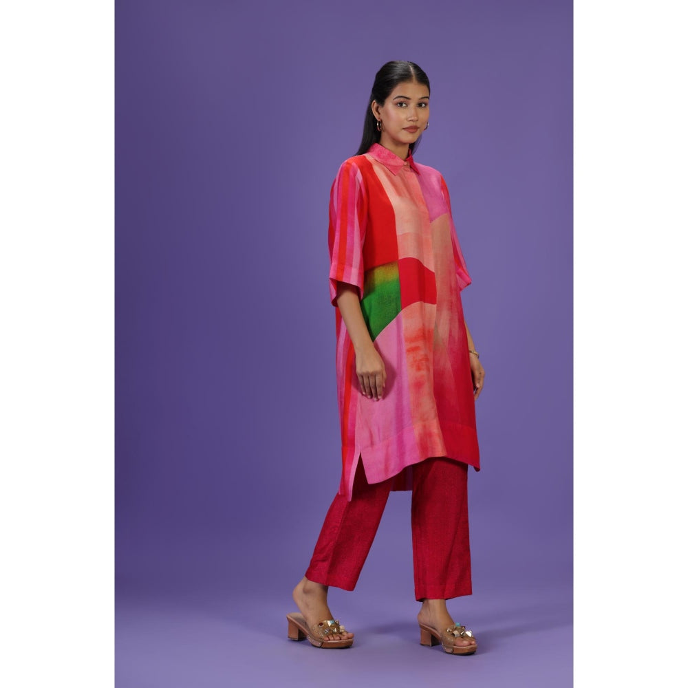 Label Radini Fiery Grace Middle Length Kurta with Pant - Red