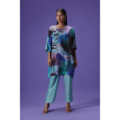 Label Radini Serene Blossom Short Kurta with Pant - Turquoise