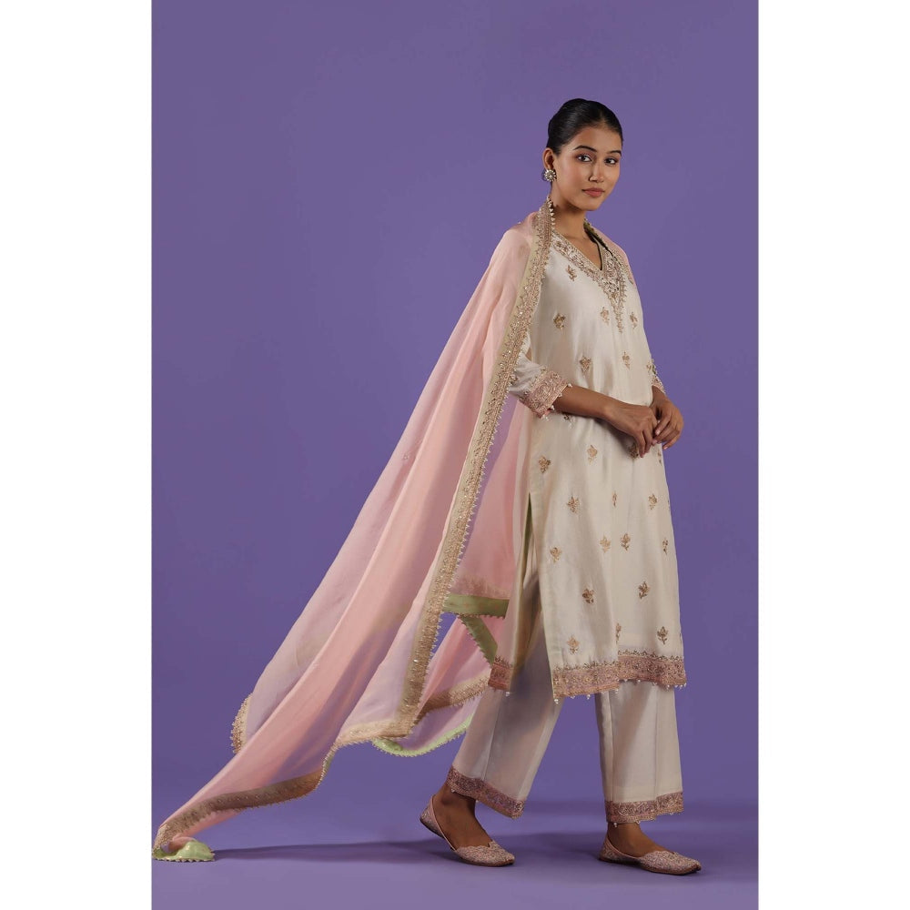 Label Radini Pranati Long Kurta with Pant and Dupatta - Ivory