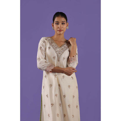 Label Radini Pranati Long Kurta with Pant and Dupatta - Ivory