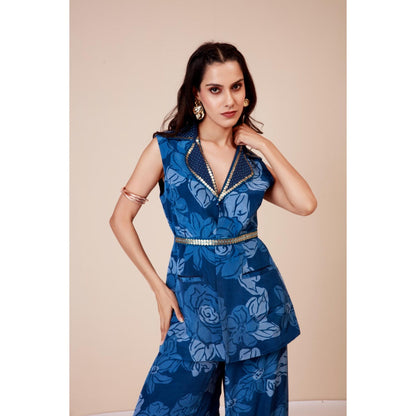 LABEL NIYAMI Celtic Blue Power Blazer with Pant and Belt