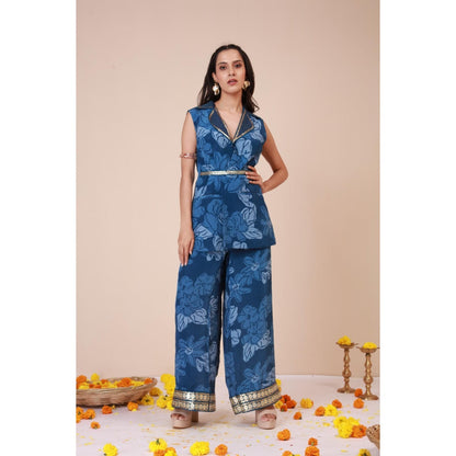 LABEL NIYAMI Celtic Blue Power Blazer with Pant and Belt