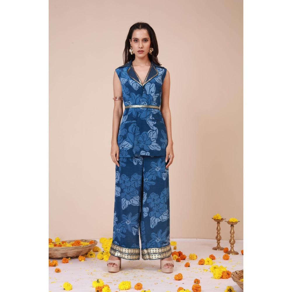 LABEL NIYAMI Celtic Blue Power Blazer with Pant and Belt