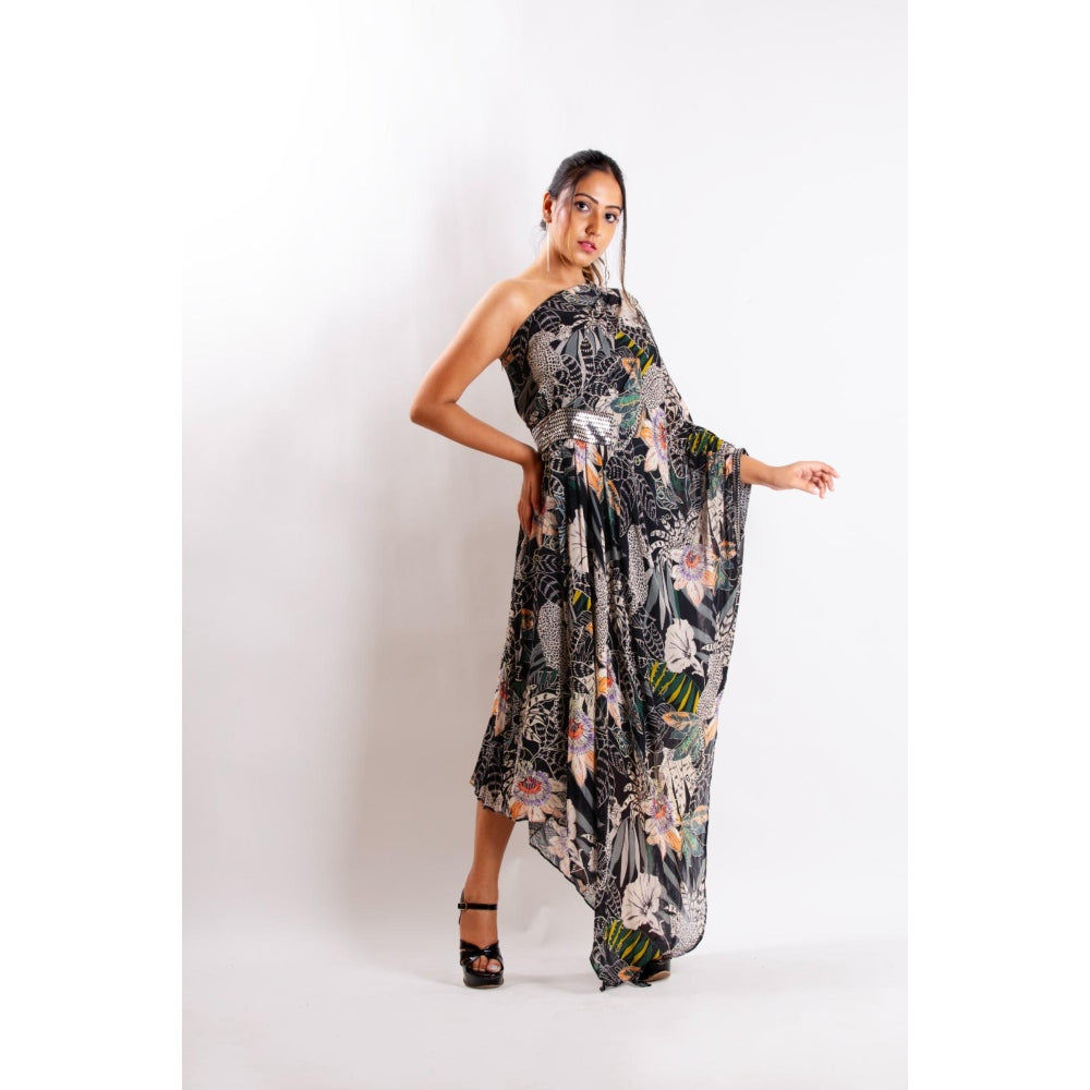 LABEL NIYAMI Chetah One Shoulder Midi Dress