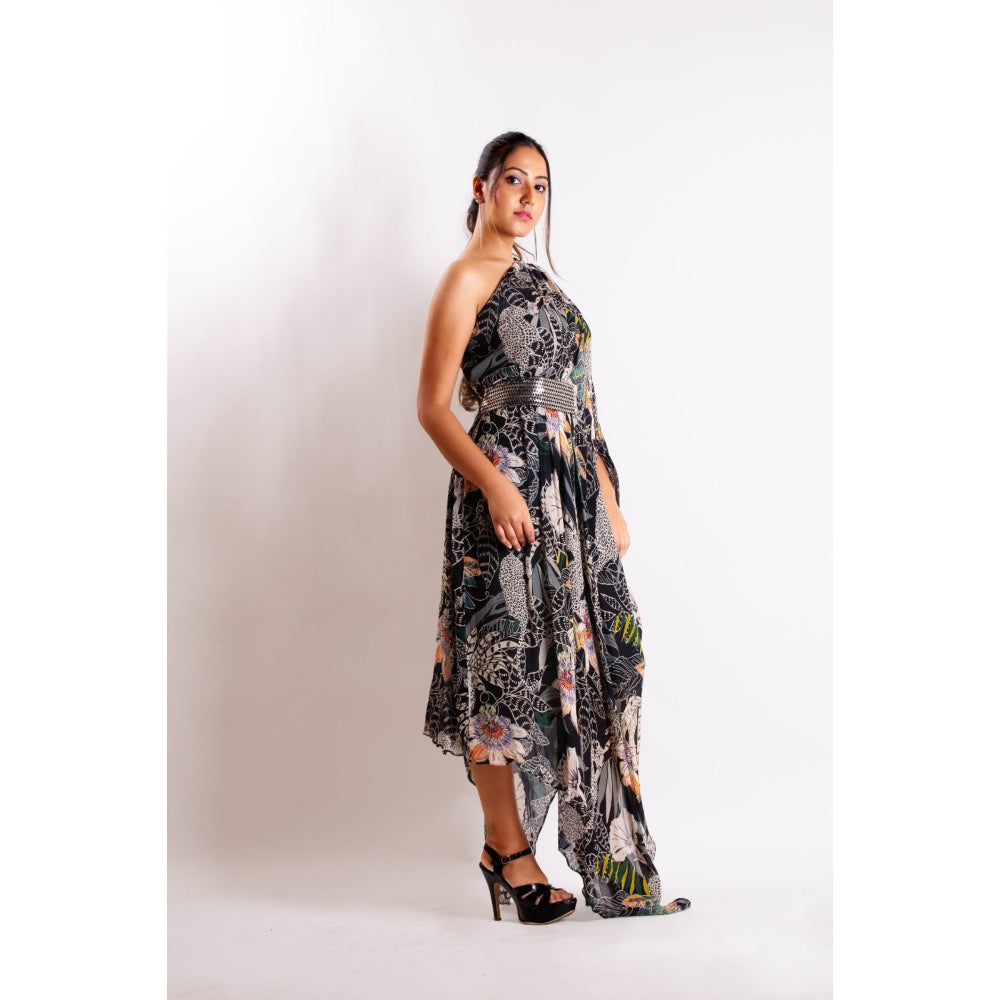 LABEL NIYAMI Chetah One Shoulder Midi Dress