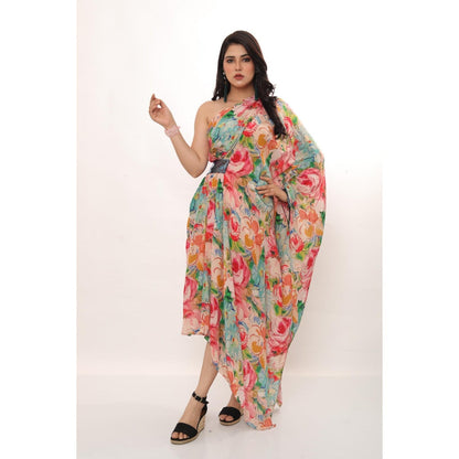 LABEL NIYAMI Floral One Shoulder Bold Midi Dress