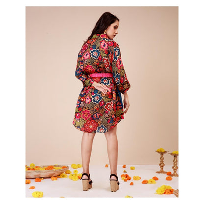 LABEL NIYAMI Vibrant Floral Waist Harness Mini Dress