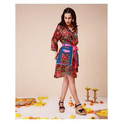 LABEL NIYAMI Vibrant Floral Waist Harness Mini Dress