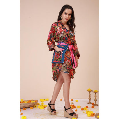 LABEL NIYAMI Vibrant Floral Waist Harness Mini Dress