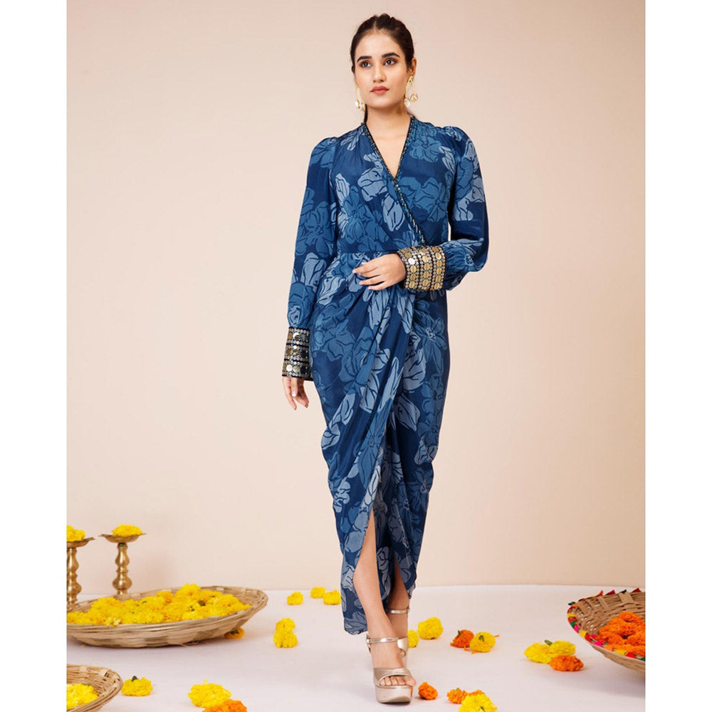 LABEL NIYAMI Celtic Cuffed Blue Maxi Dress