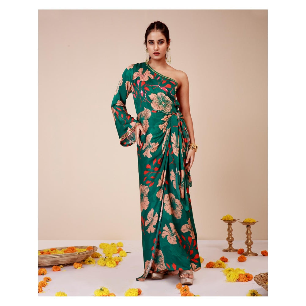 LABEL NIYAMI Hibiscus One Shoulder Tie-Up Maxi Dress