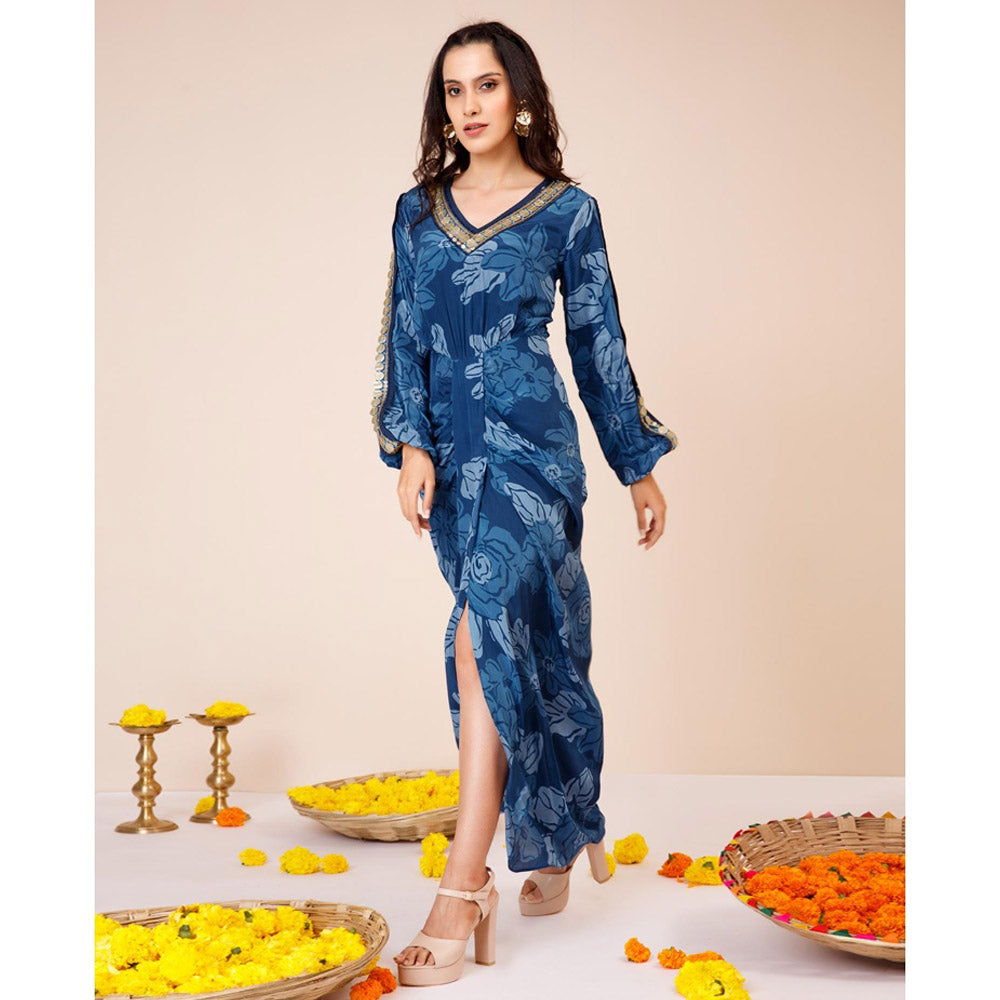 LABEL NIYAMI Celtic Blue Drape Maxi Dress