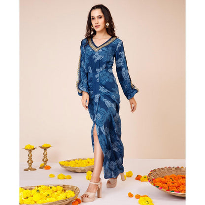 LABEL NIYAMI Celtic Blue Drape Maxi Dress