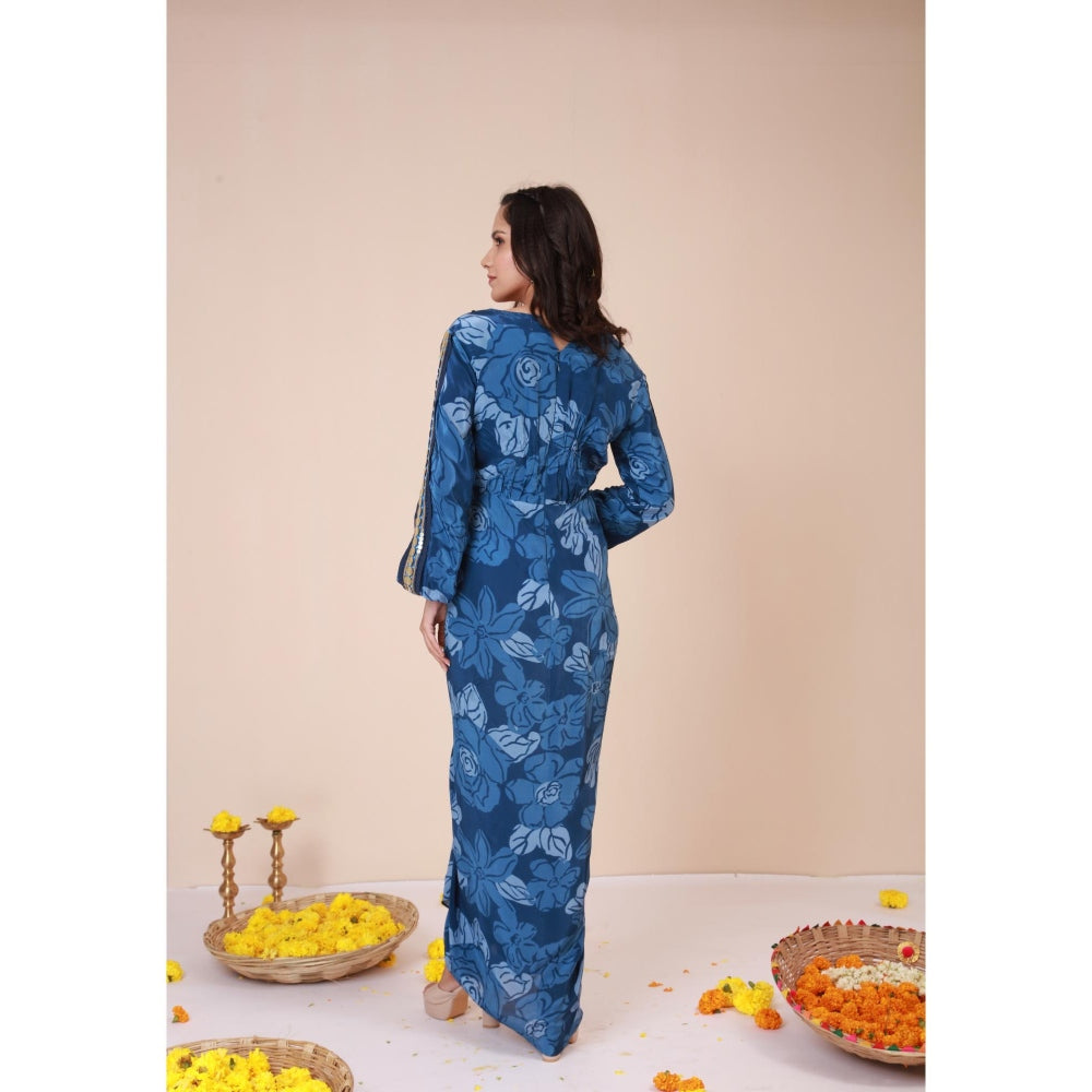 LABEL NIYAMI Celtic Blue Drape Maxi Dress