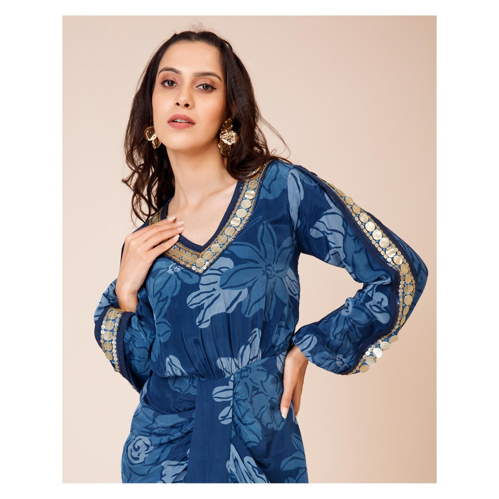 LABEL NIYAMI Celtic Blue Drape Maxi Dress