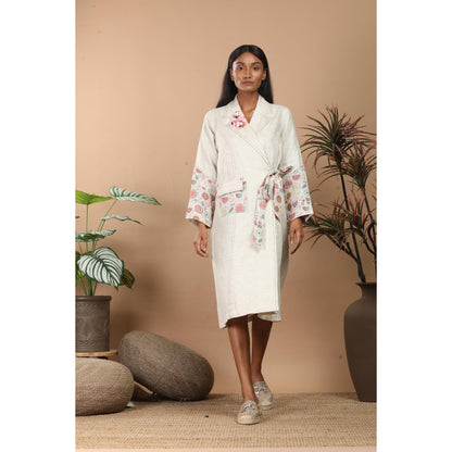 LABEL NIYAMI Nirvi Pastel Beige Trench Coat Knee Length Dress