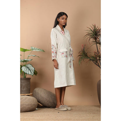 LABEL NIYAMI Nirvi Pastel Beige Trench Coat Knee Length Dress