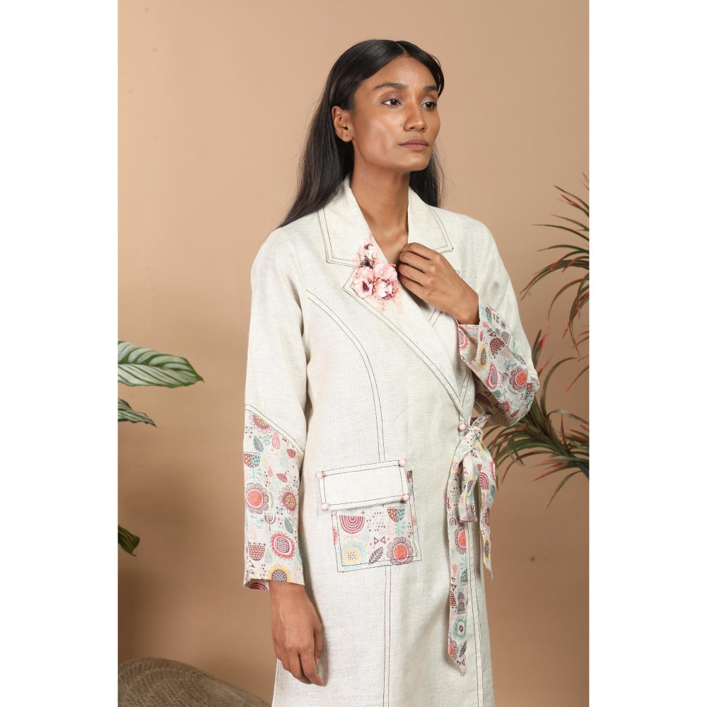 LABEL NIYAMI Nirvi Pastel Beige Trench Coat Knee Length Dress