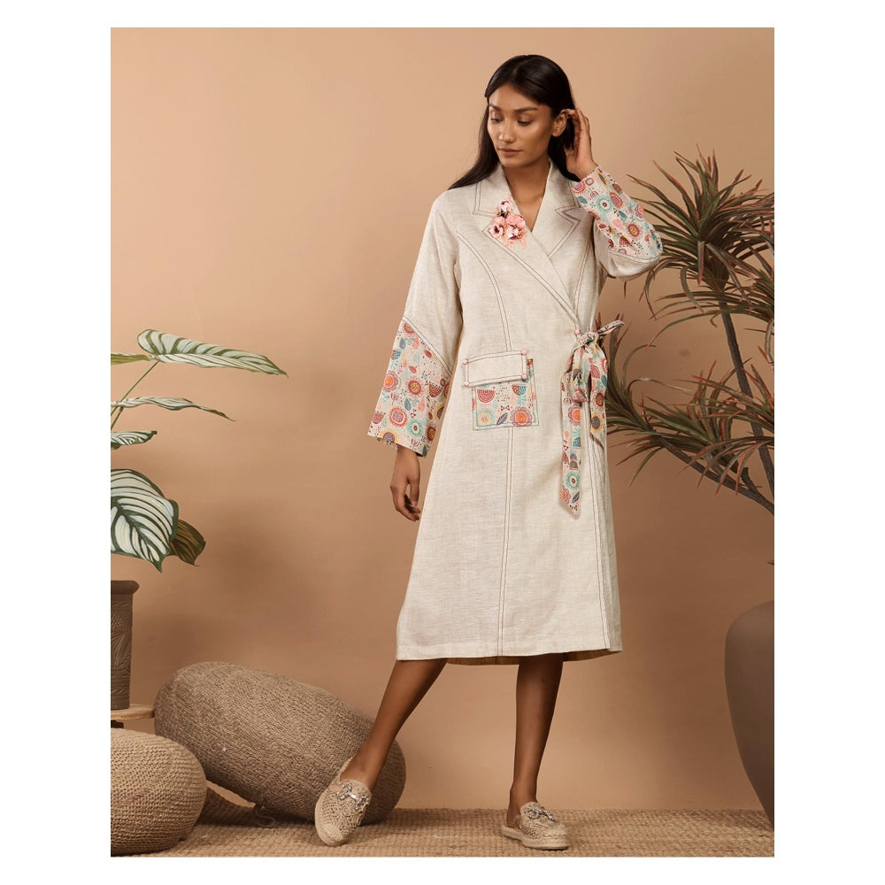 LABEL NIYAMI Nirvi Pastel Beige Trench Coat Knee Length Dress