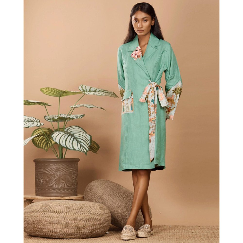 LABEL NIYAMI Nirvi Clover Green Trench Coat Knee Length Dress