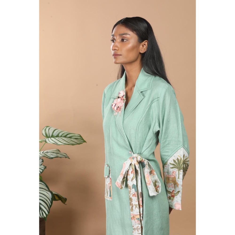 LABEL NIYAMI Nirvi Clover Green Trench Coat Knee Length Dress