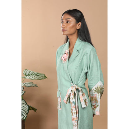 LABEL NIYAMI Nirvi Clover Green Trench Coat Knee Length Dress