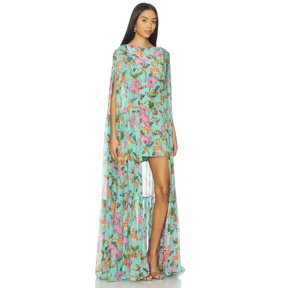 La Fuori Teal Orchid Bouquet Dress