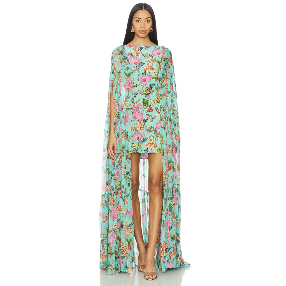 La Fuori Teal Orchid Bouquet Dress